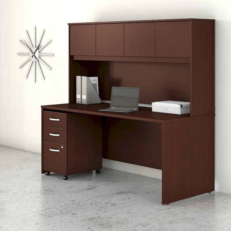 72W Office Desk with Hutch and 3-Drawer Mobile File Cabinet