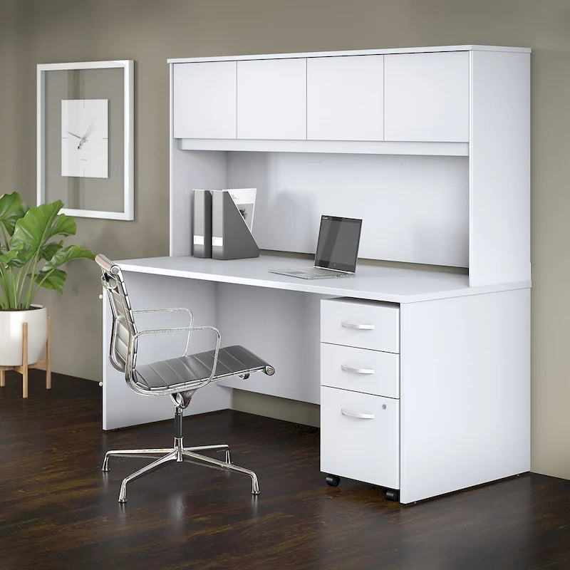 72W Office Desk with Hutch and 3-Drawer Mobile File Cabinet