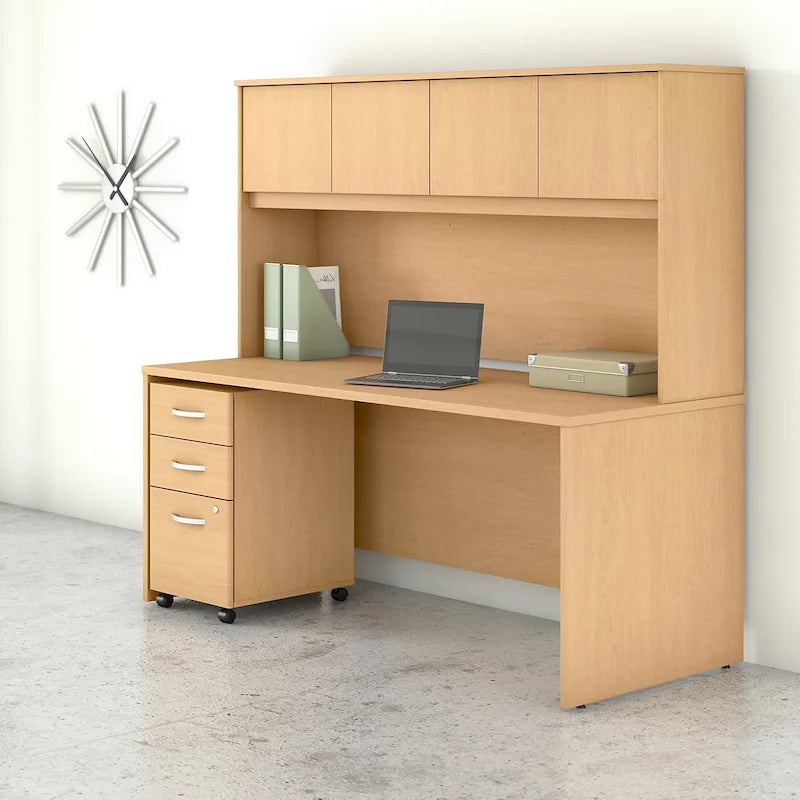 72W Office Desk with Hutch and 3-Drawer Mobile File Cabinet