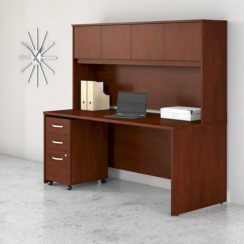 72W Office Desk with Hutch and 3-Drawer Mobile File Cabinet