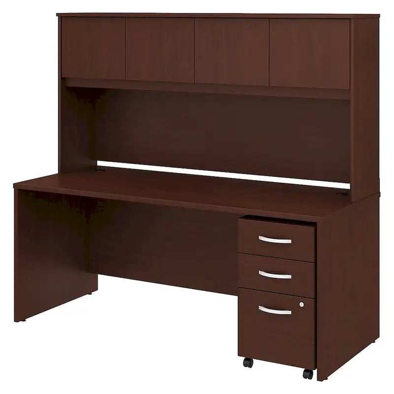72W Office Desk with Hutch and 3-Drawer Mobile File Cabinet