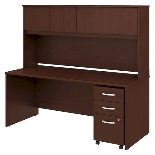 72W Office Desk with Hutch and 3-Drawer Mobile File Cabinet