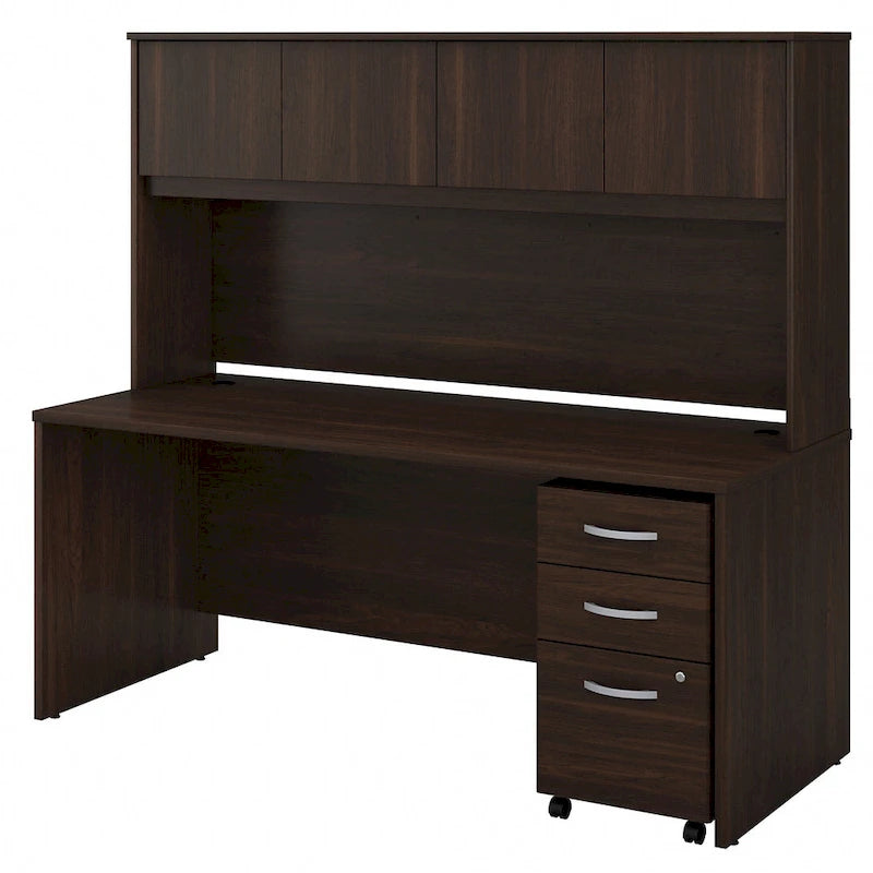 72W Office Desk with Hutch and 3-Drawer Mobile File Cabinet