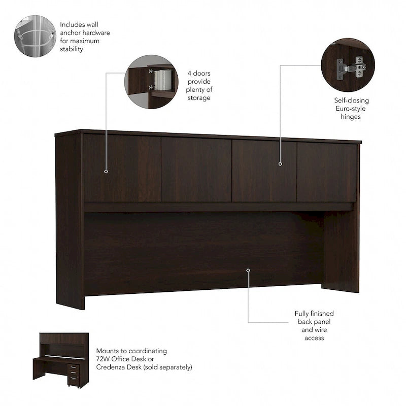 72W Office Desk with Hutch and 3-Drawer Mobile File Cabinet