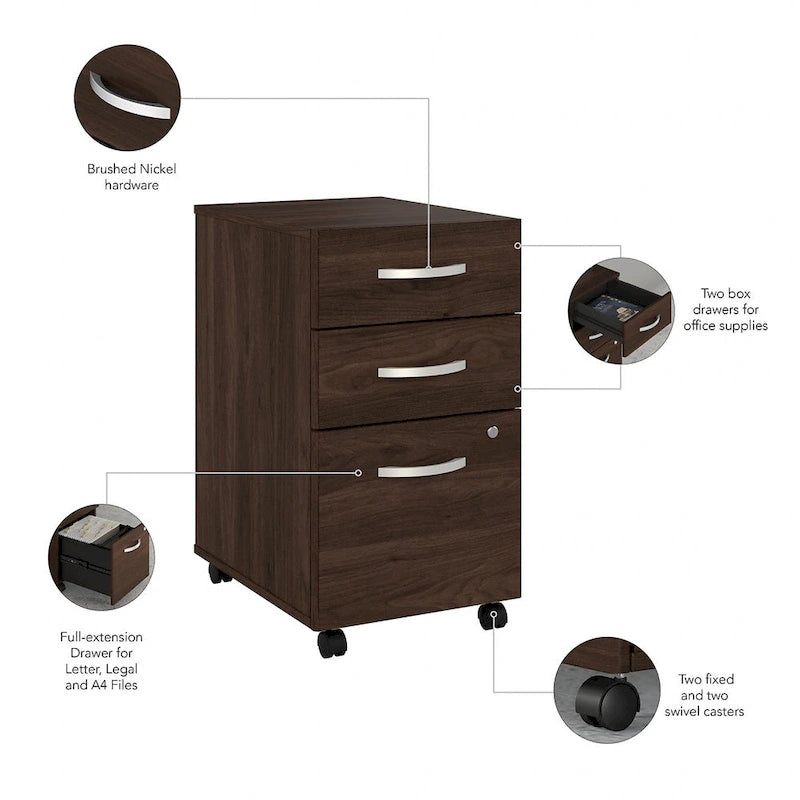 72W Office Desk with Hutch and 3-Drawer Mobile File Cabinet