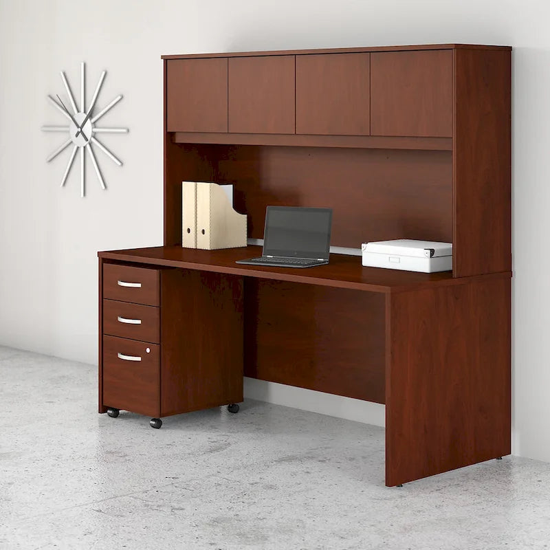 72W Office Desk with Hutch and 3-Drawer Mobile File Cabinet