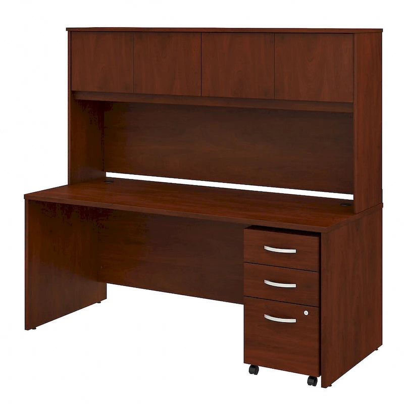 72W Office Desk with Hutch and 3-Drawer Mobile File Cabinet