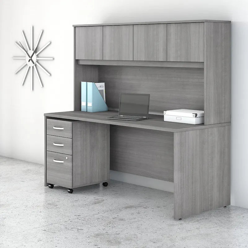 72W Office Desk with Hutch and 3-Drawer Mobile File Cabinet