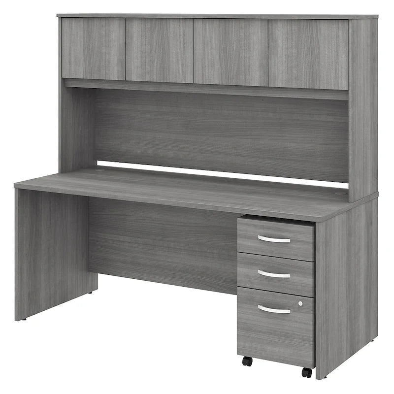 72W Office Desk with Hutch and 3-Drawer Mobile File Cabinet