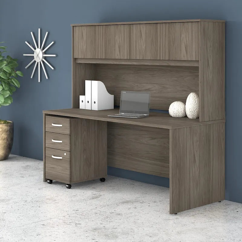 72W Office Desk with Hutch and 3-Drawer Mobile File Cabinet