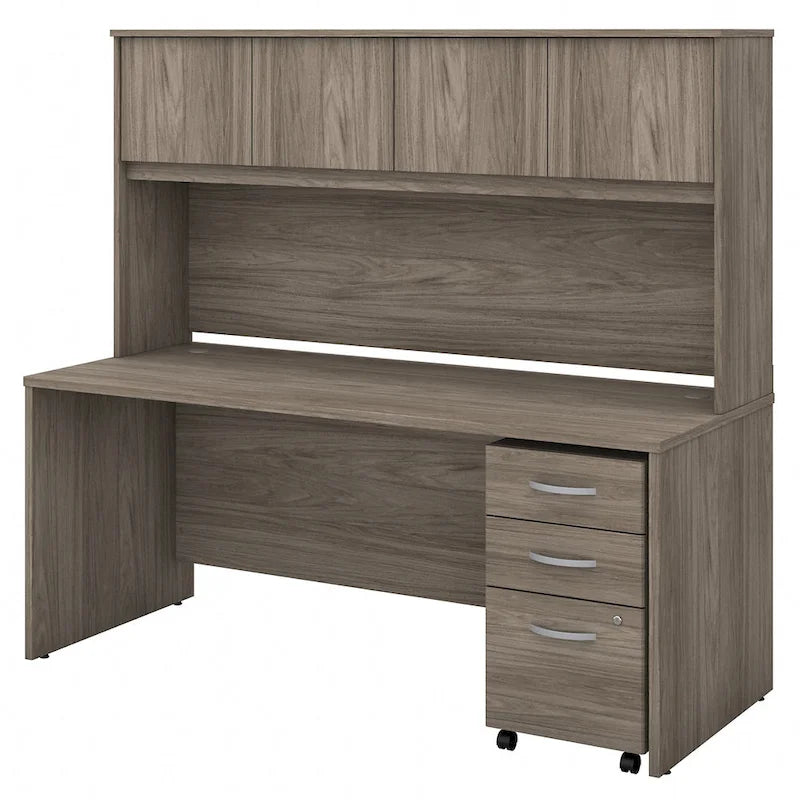 72W Office Desk with Hutch and 3-Drawer Mobile File Cabinet