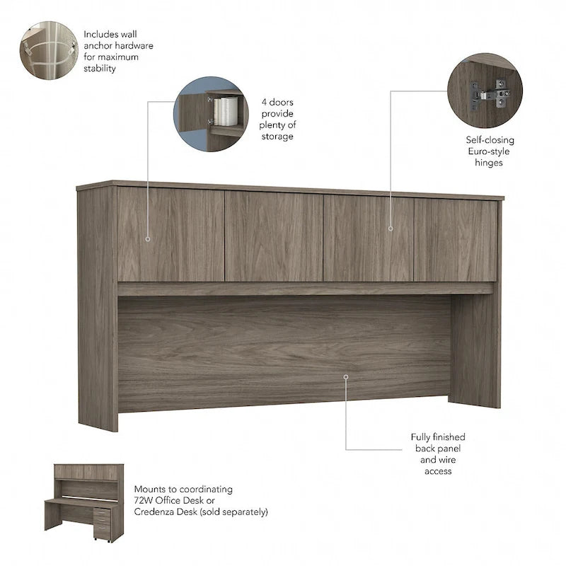 72W Office Desk with Hutch and 3-Drawer Mobile File Cabinet