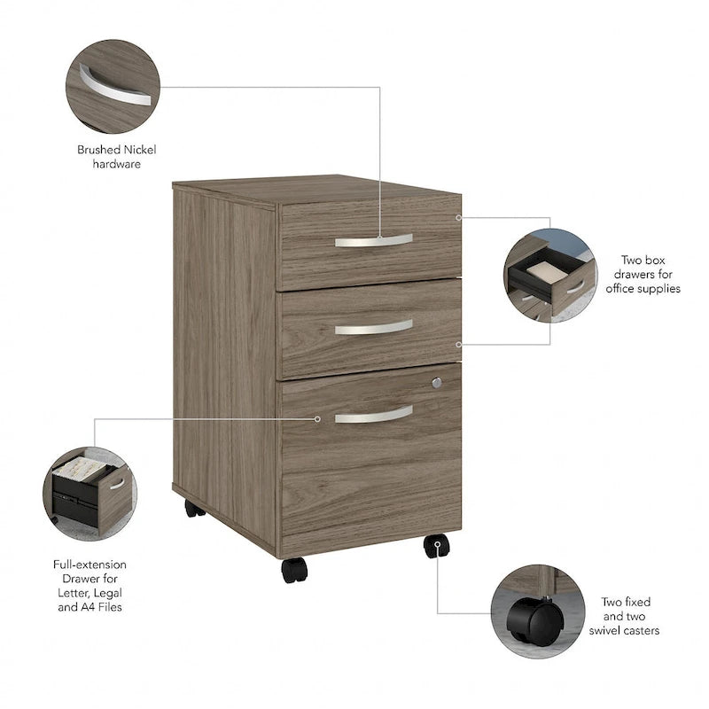 72W Office Desk with Hutch and 3-Drawer Mobile File Cabinet