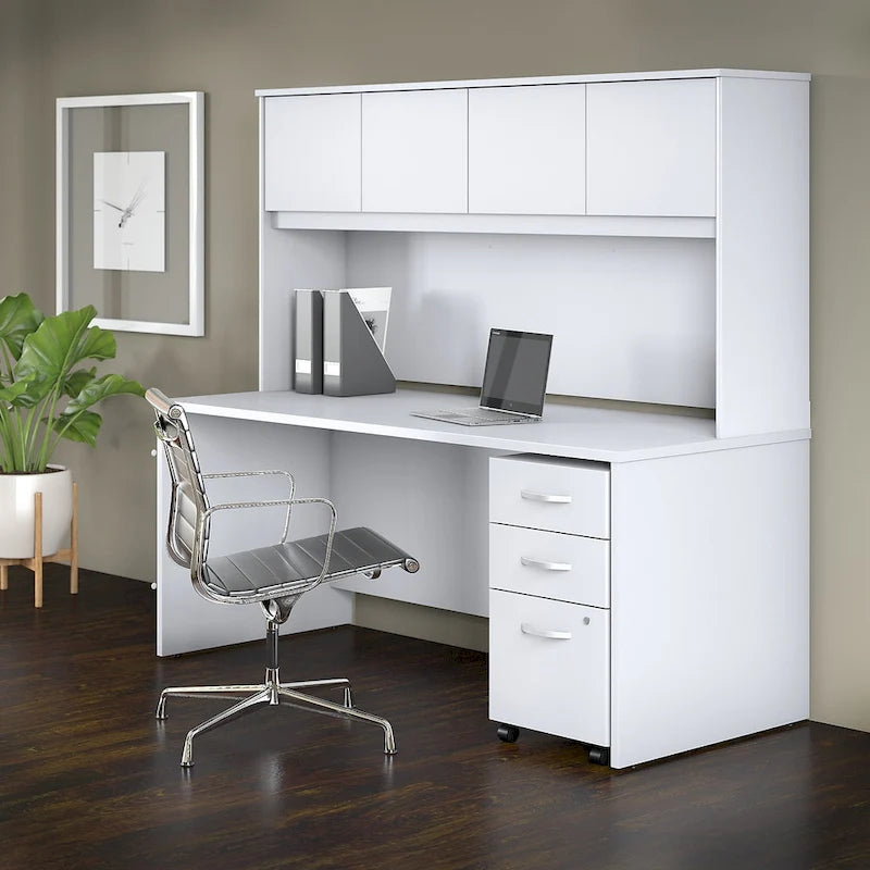 72W Office Desk with Hutch and 3-Drawer Mobile File Cabinet