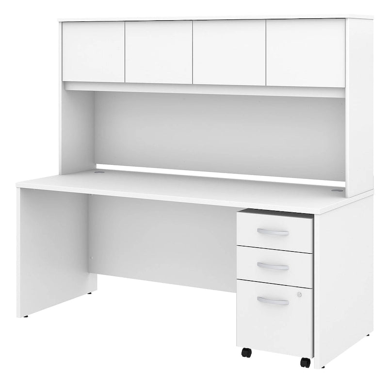 72W Office Desk with Hutch and 3-Drawer Mobile File Cabinet