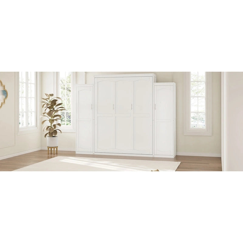 Full Size Murphy Bed with Two Wardrobes and Storage Shelf for Guest Room