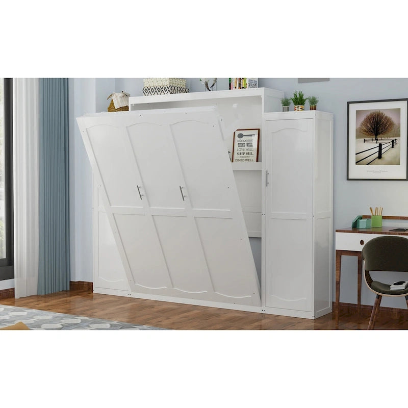 Full Size Murphy Bed with Two Wardrobes and Storage Shelf for Guest Room