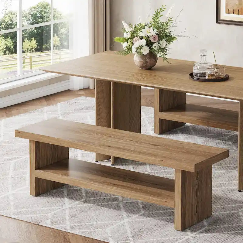 47-Inch Farmhouse Entryway Shoe Bench and Organizer - Oak Brown