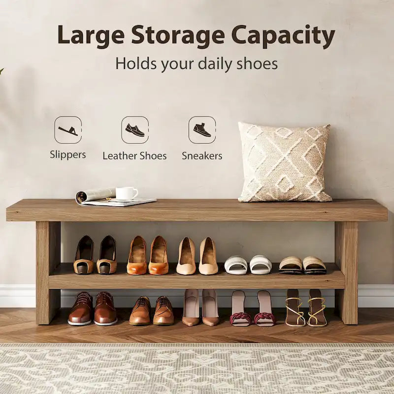 47-Inch Farmhouse Entryway Shoe Bench and Organizer - Oak Brown