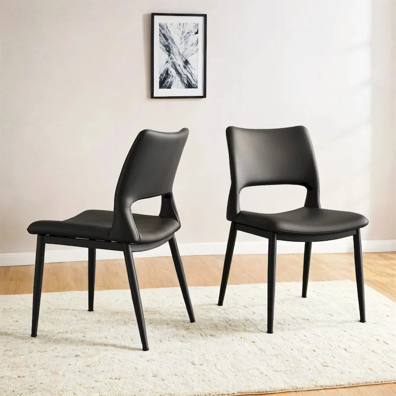 Set of 2 Modern Minimalist PU Leather Dining Chairs with Metal Legs