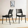 Set of 2 Modern Minimalist PU Leather Dining Chairs with Metal Legs