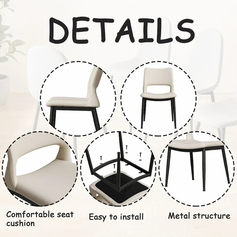 Set of 2 Modern Minimalist PU Leather Dining Chairs with Metal Legs