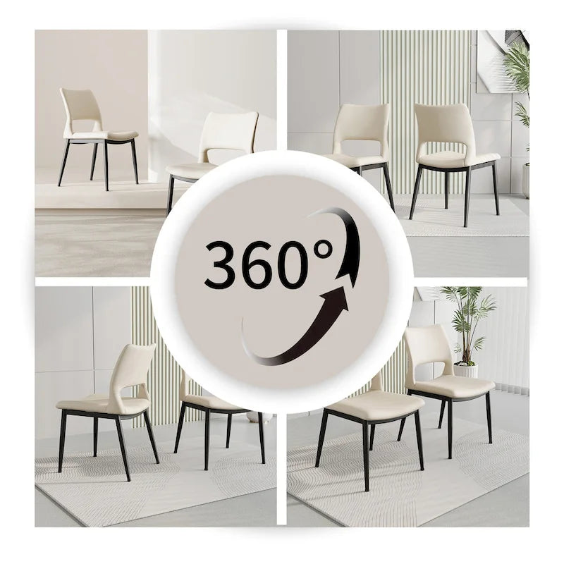 Set of 2 Modern Minimalist PU Leather Dining Chairs with Metal Legs