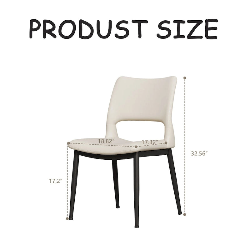 Set of 2 Modern Minimalist PU Leather Dining Chairs with Metal Legs