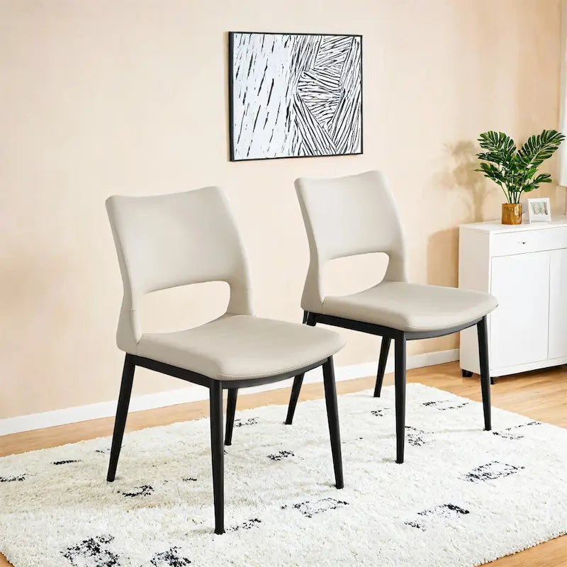Set of 2 Modern Minimalist PU Leather Dining Chairs with Metal Legs