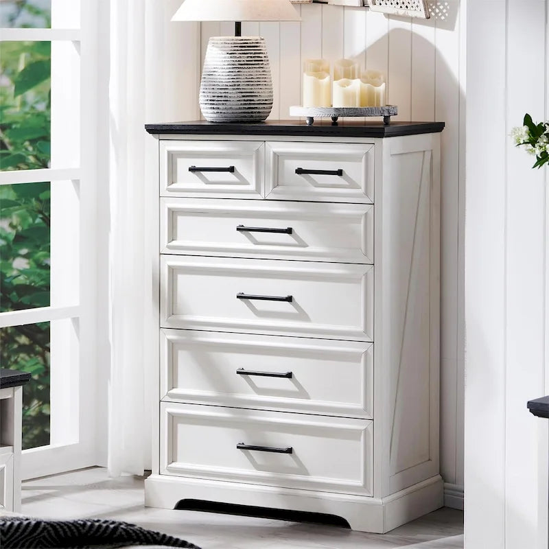 Farmhouse Rustic 6-Drawer Dresser Chest with Wood Grain Finish