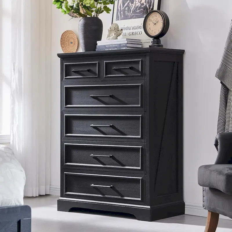 Farmhouse Rustic 6-Drawer Dresser Chest with Wood Grain Finish