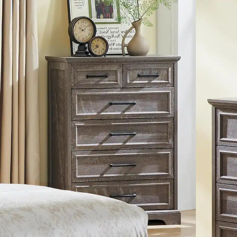 Farmhouse Rustic 6-Drawer Dresser Chest with Wood Grain Finish