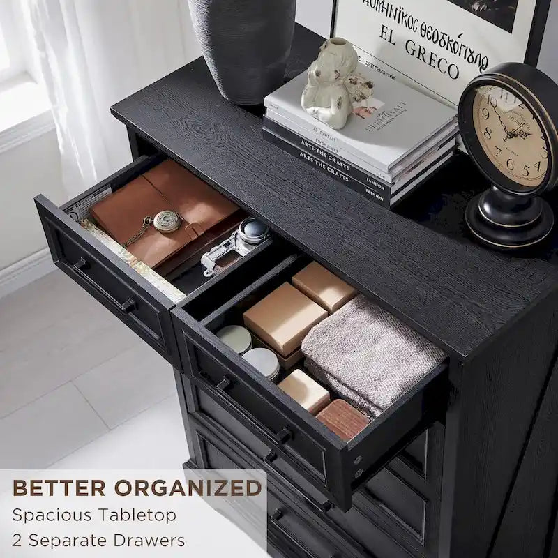 Farmhouse Rustic 6-Drawer Dresser Chest with Wood Grain Finish