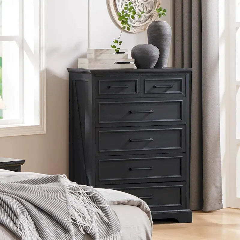 Farmhouse Rustic 6-Drawer Dresser Chest with Wood Grain Finish