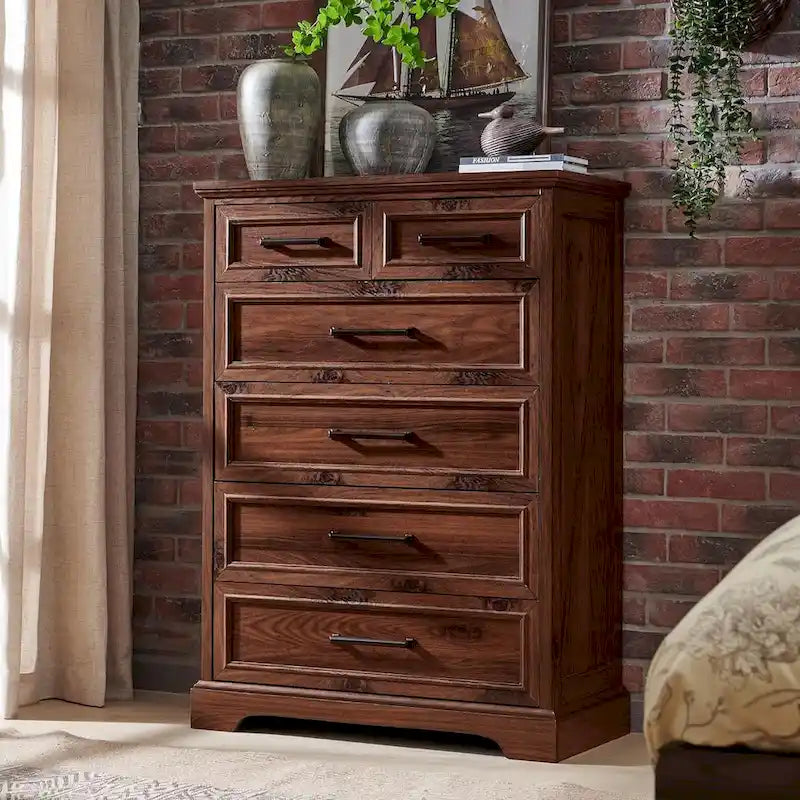 Farmhouse Rustic 6-Drawer Dresser Chest with Wood Grain Finish