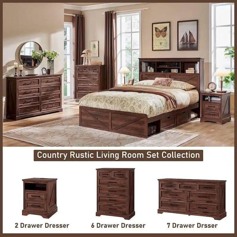 Farmhouse Rustic 6-Drawer Dresser Chest with Wood Grain Finish