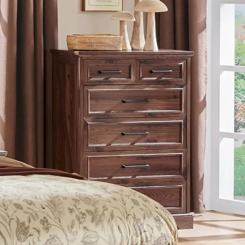 Farmhouse Rustic 6-Drawer Dresser Chest with Wood Grain Finish
