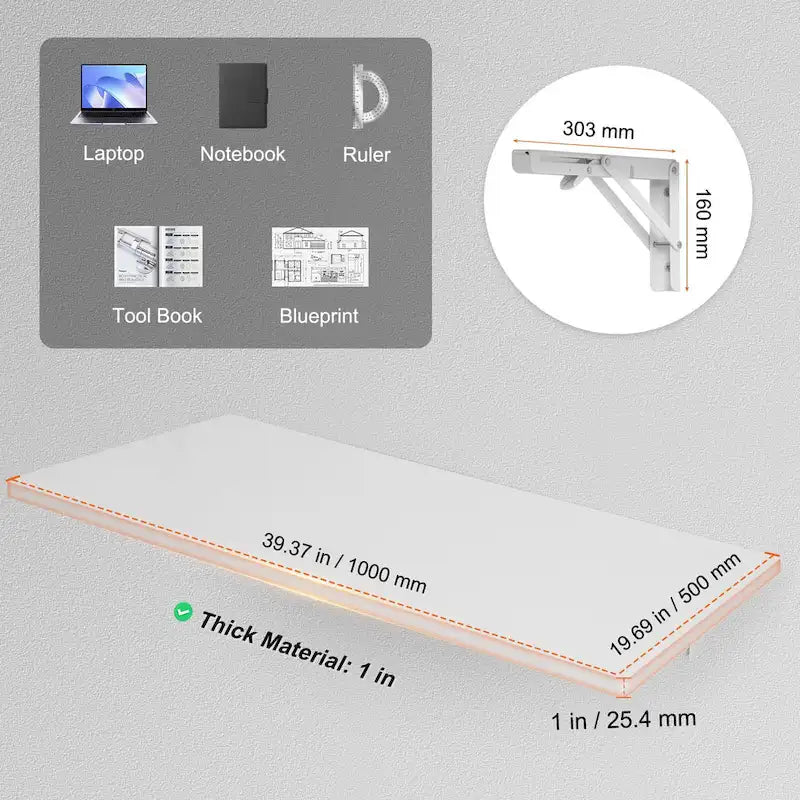 Floating Wall Mount Foldable Desk for Home or Office - Multiple Sizes