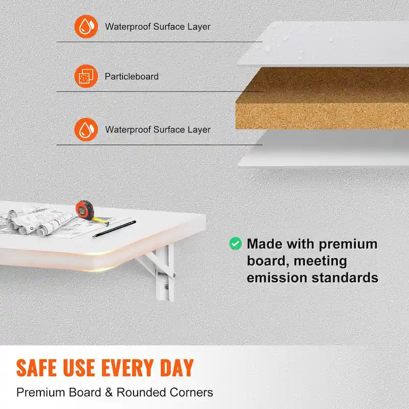 Floating Wall Mount Foldable Desk for Home or Office - Multiple Sizes