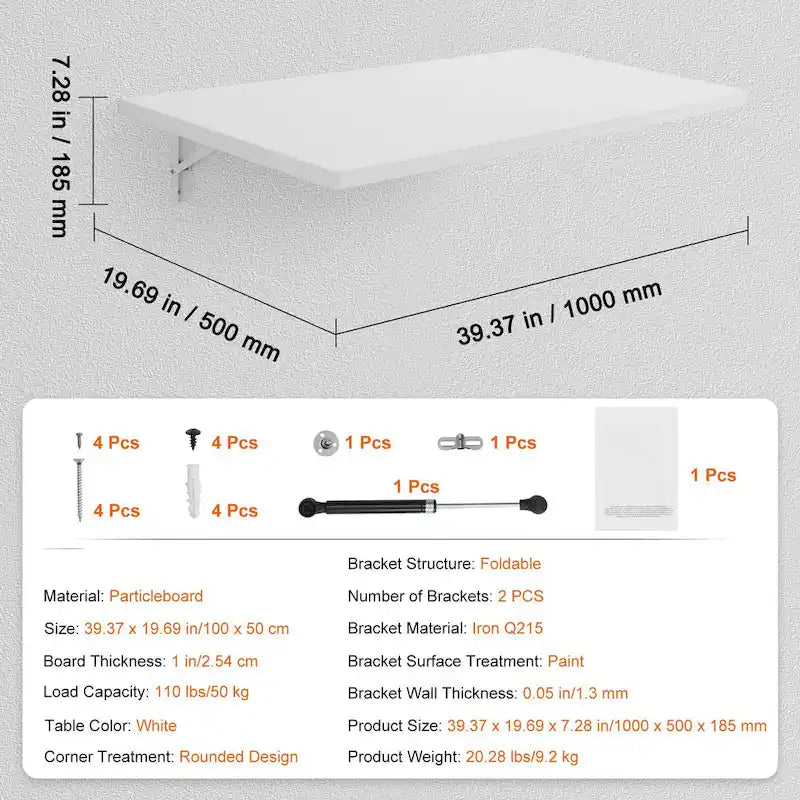 Floating Wall Mount Foldable Desk for Home or Office - Multiple Sizes