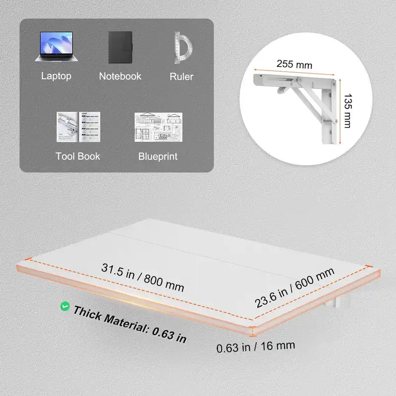 Floating Wall Mount Foldable Desk for Home or Office - Multiple Sizes