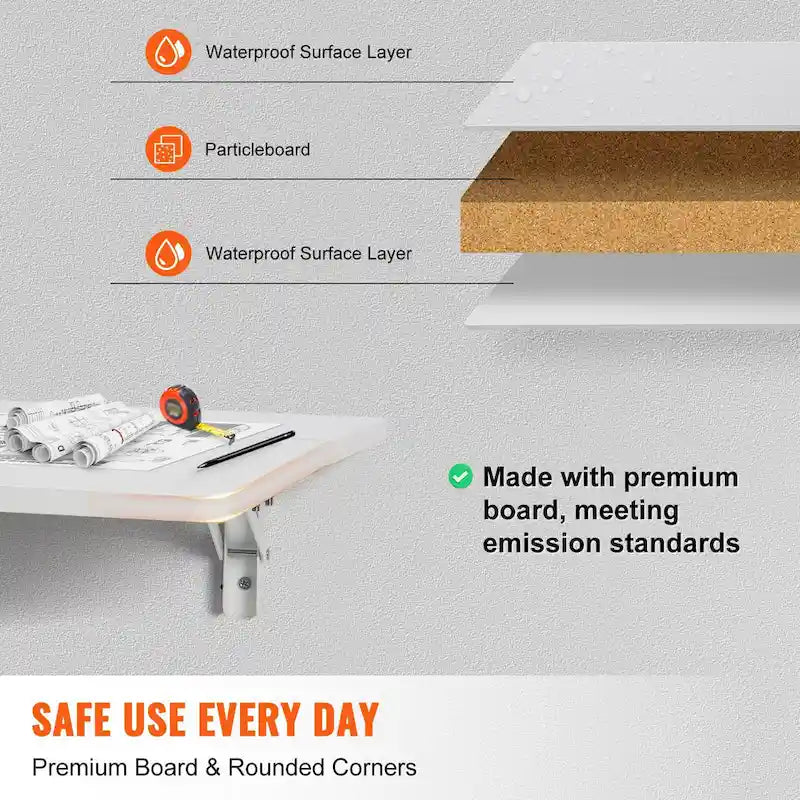 Floating Wall Mount Foldable Desk for Home or Office - Multiple Sizes
