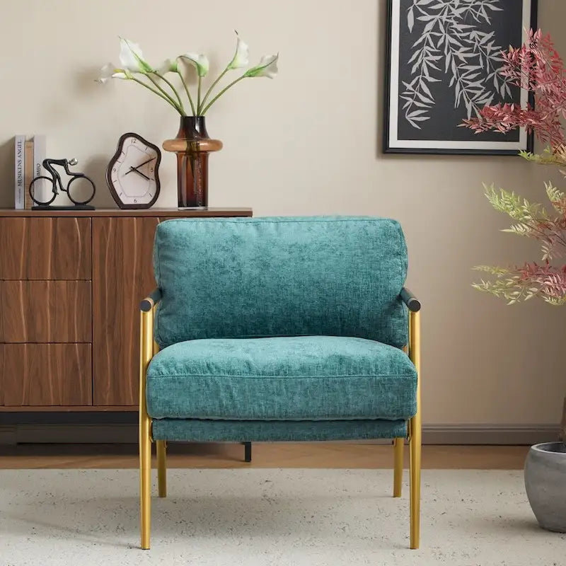 Modern Accent Arm Chair with Plush Cushions and Metal Frame - 27.56 inches
