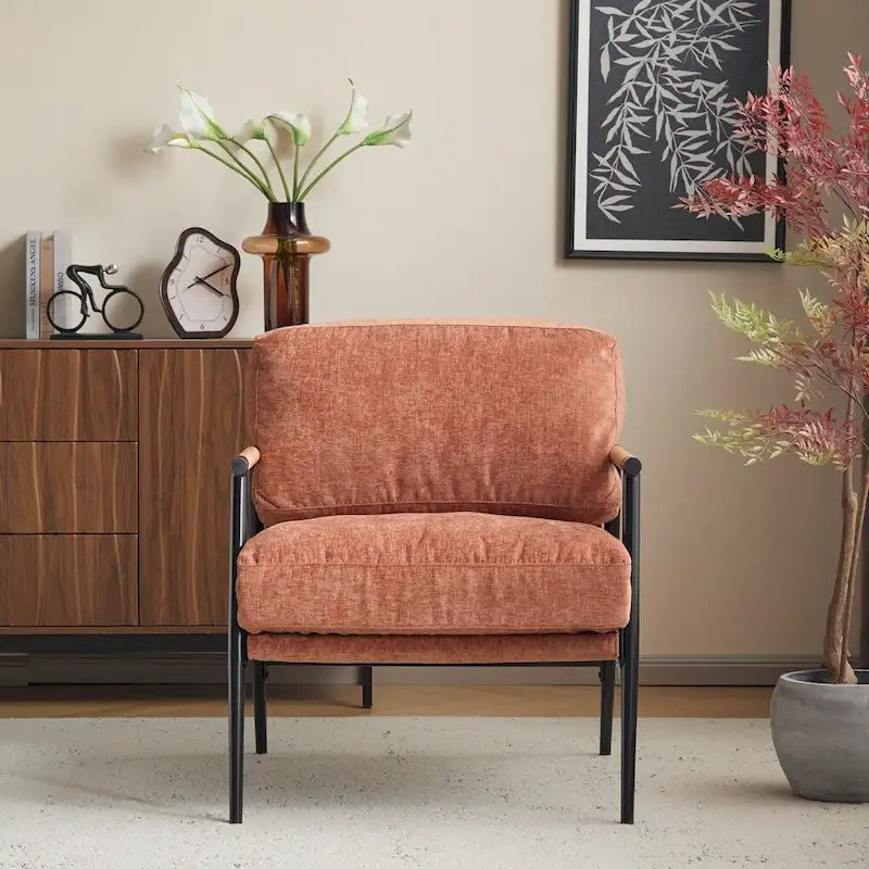 Modern Accent Arm Chair with Plush Cushions and Metal Frame - 27.56 inches
