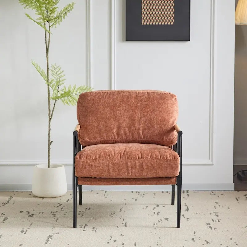 Modern Accent Arm Chair with Plush Cushions and Metal Frame - 27.56 inches