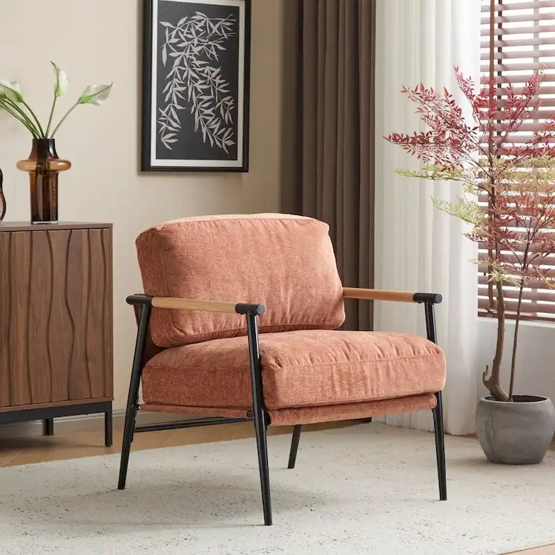 Modern Accent Arm Chair with Plush Cushions and Metal Frame - 27.56 inches