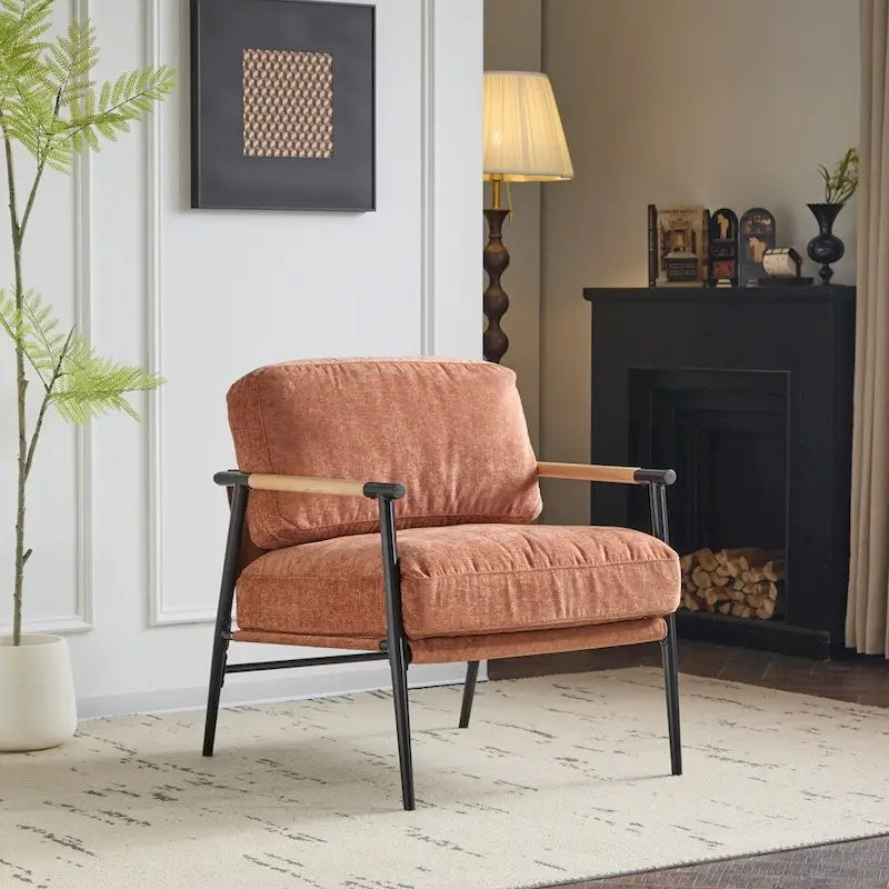 Modern Accent Arm Chair with Plush Cushions and Metal Frame - 27.56 inches
