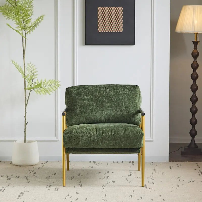 Modern Accent Arm Chair with Plush Cushions and Metal Frame - 27.56 inches
