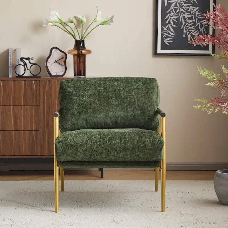 Modern Accent Arm Chair with Plush Cushions and Metal Frame - 27.56 inches