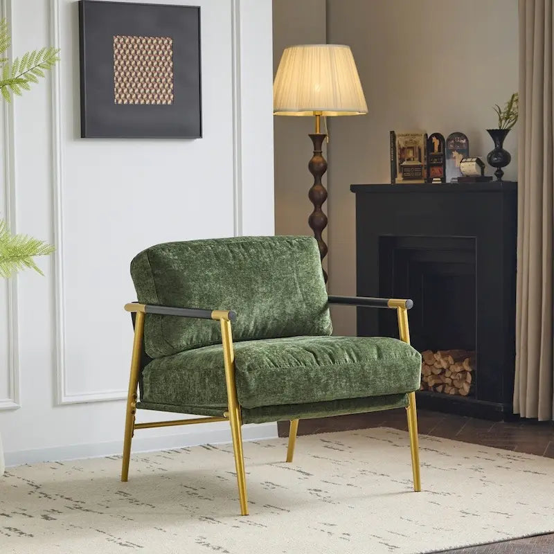 Modern Accent Arm Chair with Plush Cushions and Metal Frame - 27.56 inches